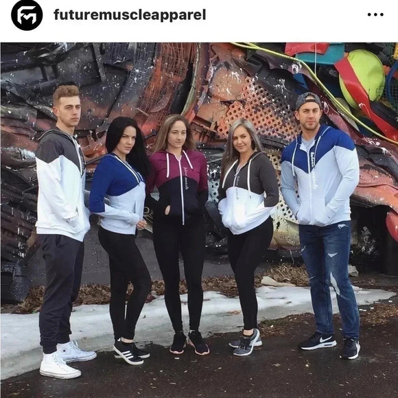 FUTURE MUSCLE ,hoodie zipper colorblock PTP 15”Moncton retro health gym Y2K - Picture 6 of 15